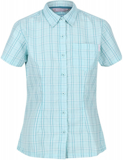 blouse Mindano V geruit dames polyester aqua maat 34