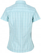 blouse Mindano V geruit dames polyester aqua maat 40