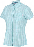 blouse Mindano V geruit dames polyester aqua maat 40