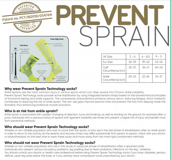 sportsokken Prevent Strain nylon/elastaan geel mt S