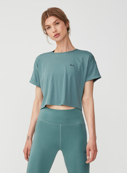 crop-top Logo dames polyester/elastaan groen maat M