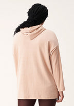 hoodie Velour Long dames polyester zalmroze maat L
