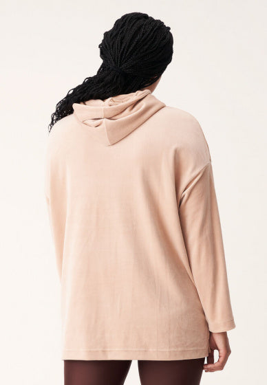 hoodie Velour Long dames polyester zalmroze maat XL