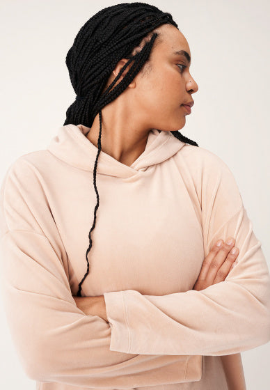 hoodie Velour Long dames polyester zalmroze maat M