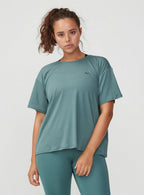 trainingshirt Logo dames polyester/elastaan groen maat XS