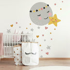 muursticker Moon & Star 64,97 x 83,79 cm grijs/geel