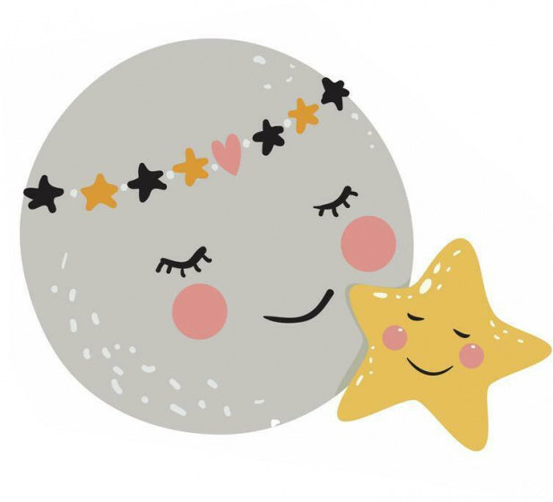 muursticker Moon & Star 64,97 x 83,79 cm grijs/geel