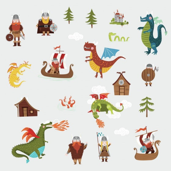 muurstickers Dragons & Vikings vinyl 23 stuks
