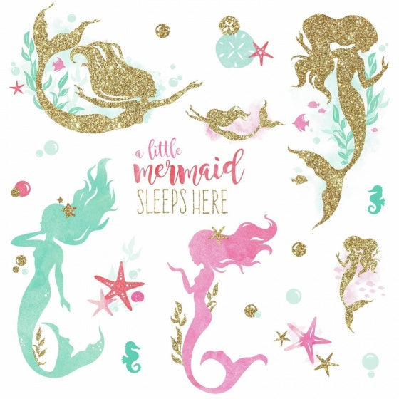 muurstickers Mermaid vinyl 21 stuks
