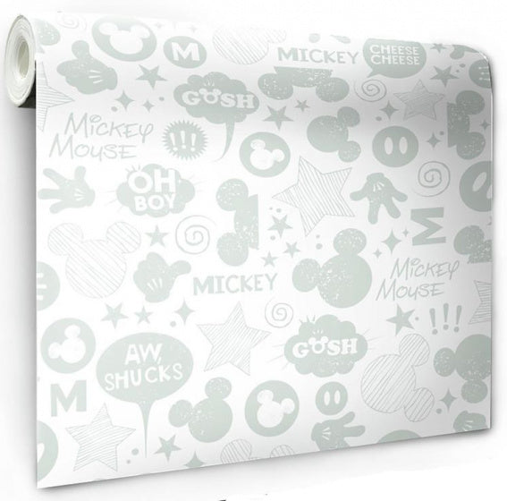 zelfklevend behang Mickey Mouse 5 meter vinyl wit