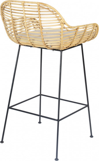 barkruk Tiger 97 x 52 cm staal/rotan naturel 2-delig
