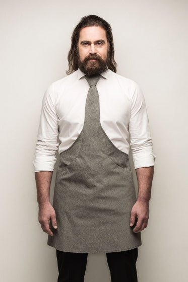 kookschort Tie & Apron heren 100 cm katoen grijs