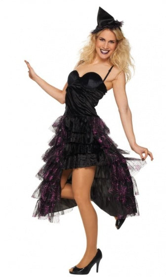 kostuum glamorous heks dames zwart/paars maat 34