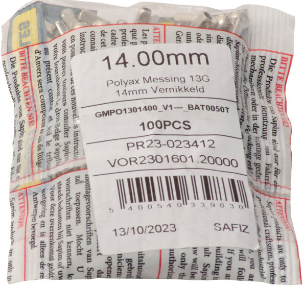 Sapim Spaaknippel 13 Polyax 14mm zilver messing (100st)