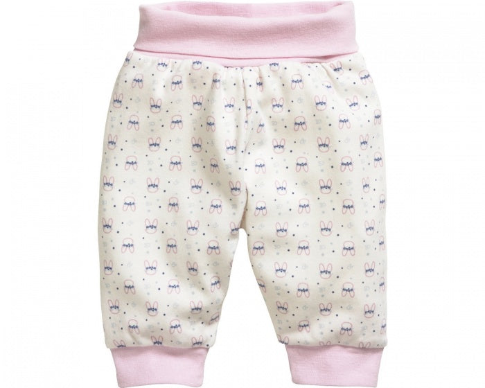 babybroek Interlock roze konijn maat 74