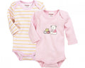 romper Beren lange mouw roze/geel 2 stuks mt 62/68