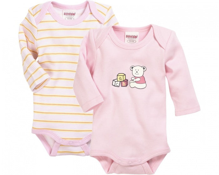 romper Beren lange mouw roze/geel 2 stuks mt 50/56
