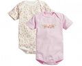 romper Bloemen korte mouw roze/beige 2 stuks mt 62/68