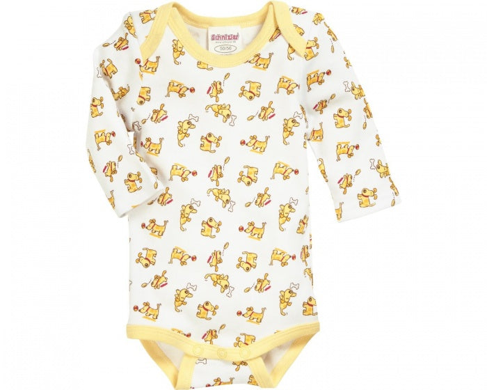 romper Hond lange mouw geel/wit 3 stuks mt 50/56