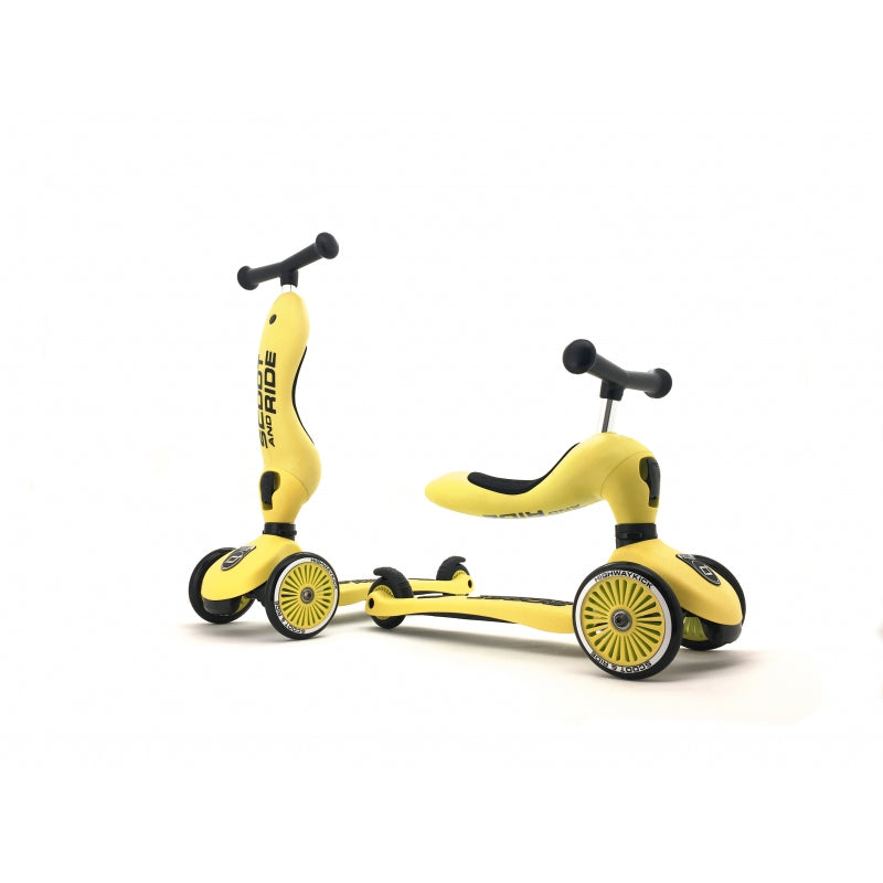 Scoot ride highwaykick 1 – 2-in-1 kinderstep – loopfiets en step in één – verstelbaar zonder gereedschap – lemon