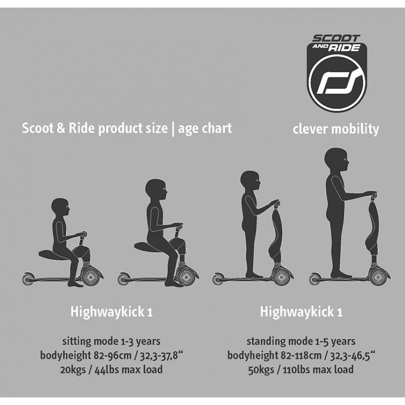 Scoot ride highwaykick 1 – 2-in-1 kinderstep – loopfiets en step in één – verstelbaar zonder gereedschap – lemon