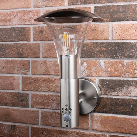 sensorlamp Milo 305 mm 1 x E27 RVS 60 watt zilver