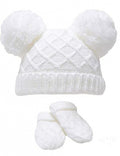 babymuts en wanten Diamond Knit acryl wit 2-delig