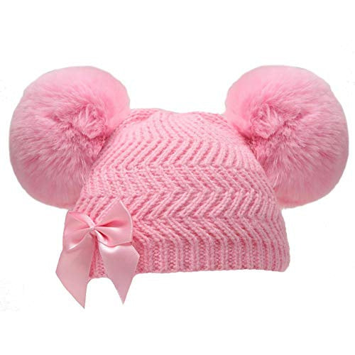 babymuts met strikje meisjes acryl roze maat S