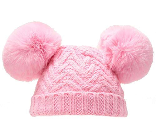 babymuts pompoms Chevron acryl roze maat M