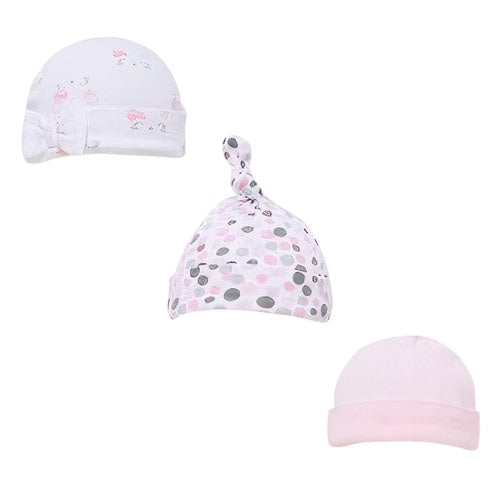 babymutsjes meisjes katoen wit/roze 3 stuks