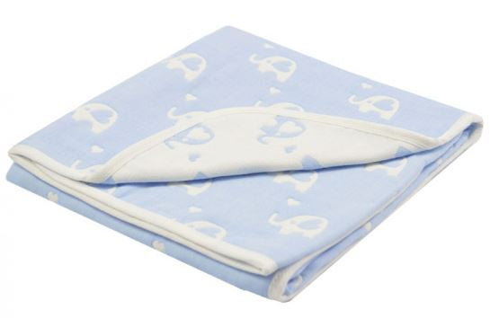 deken Elephant 80 x 78 cm fleece blauw/wit