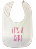 slabber It's a girl meisjes 33 cm katoen wit/roze