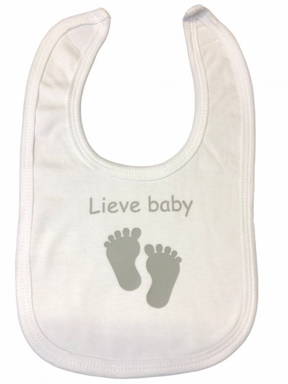 slabber Lieve baby jongens 33 cm katoen wit/grijs