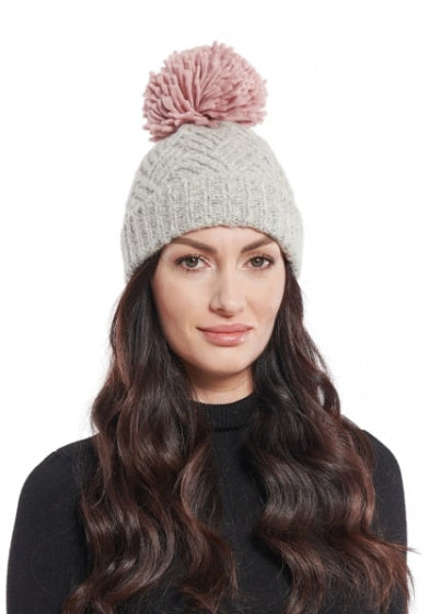 muts Raina dames acryl grijs/roze one-size