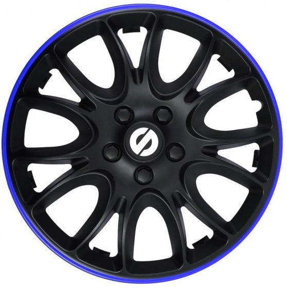 wieldoppen Veneto 14 inch ABS zwart/blauw set van 4