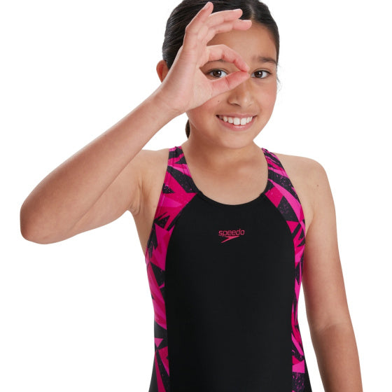 Speedo Hyper boom badpak meisjes zwart/roze maat 140
