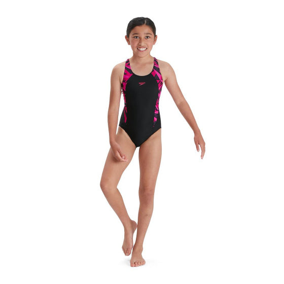 Speedo Hyper boom badpak meisjes zwart/roze maat 128