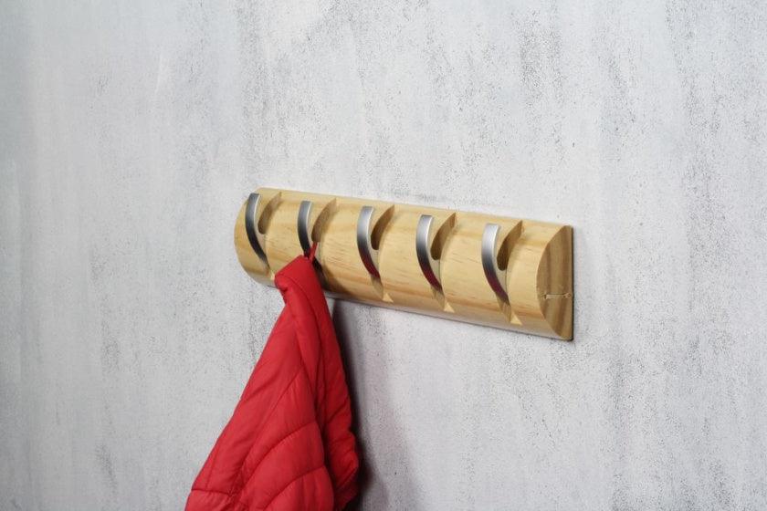 kapstok Milano 50 x 8 cm staal/hout zilver/blank