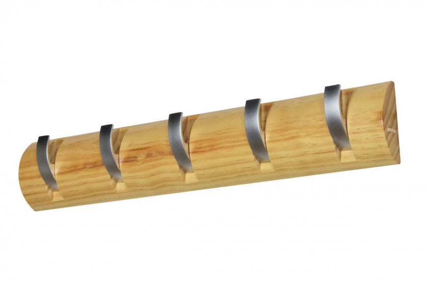 kapstok Milano 50 x 8 cm staal/hout zilver/blank