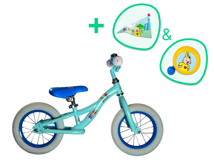 bumba loopfiets met vlag bel 12 inch junior lichtblauw