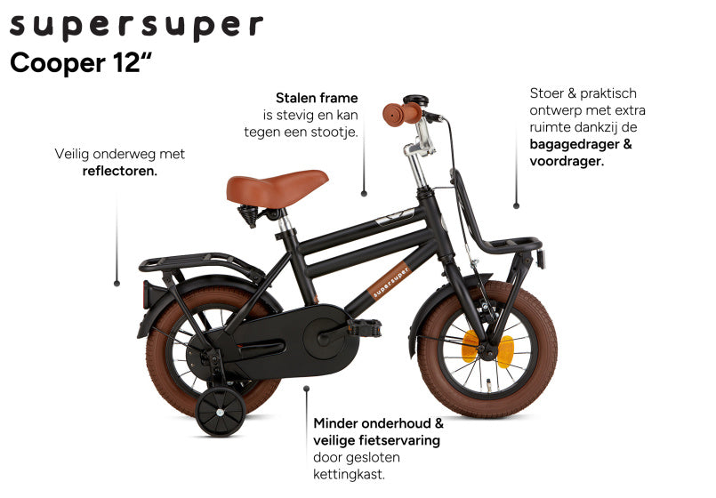 Supersuper Jongensfiets cooper 12 staal zwart