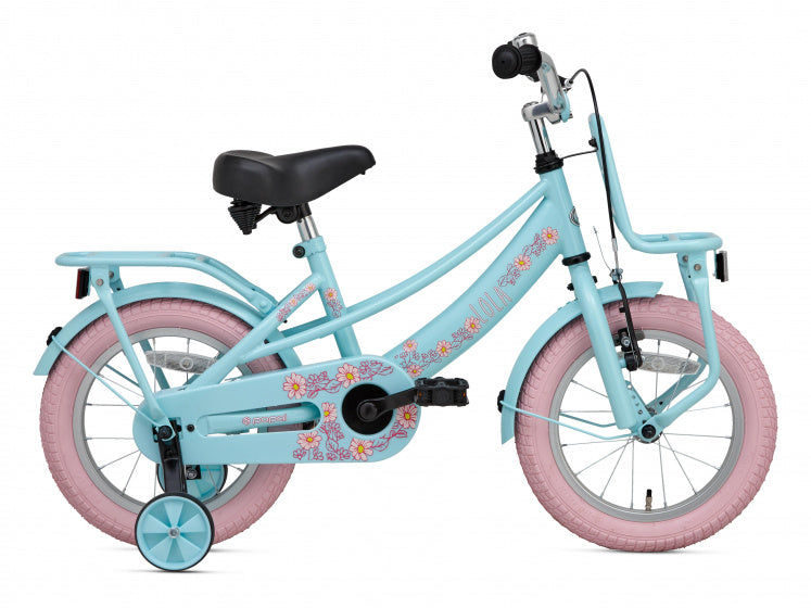 lola 14 inch 21,5 cm meisjes terugtraprem lichtblauw/roze