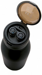drinkfles met oordopjes staal 580 ml zwart 3-delig