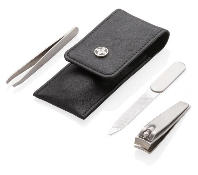 manicure-set 11 x 4,5 cm RVS/PU zwart 4-delig