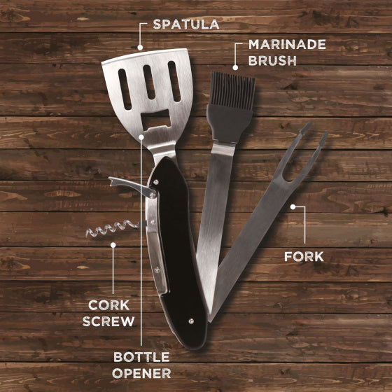 barbecue-multitool 5-in-1 RVS 30 cm zwart/zilver