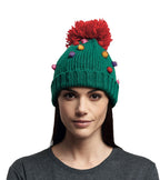 gebreide muts dames one-size acryl groen/rood