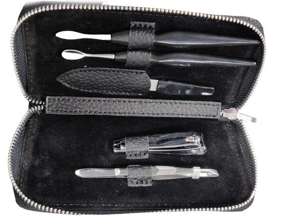 manicureset imitatieleer/RVS zwart/zilver 6-delig
