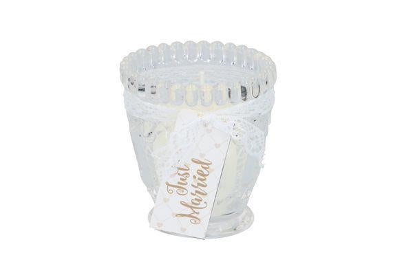 trouwkaars just married glas wit 7,5 cm