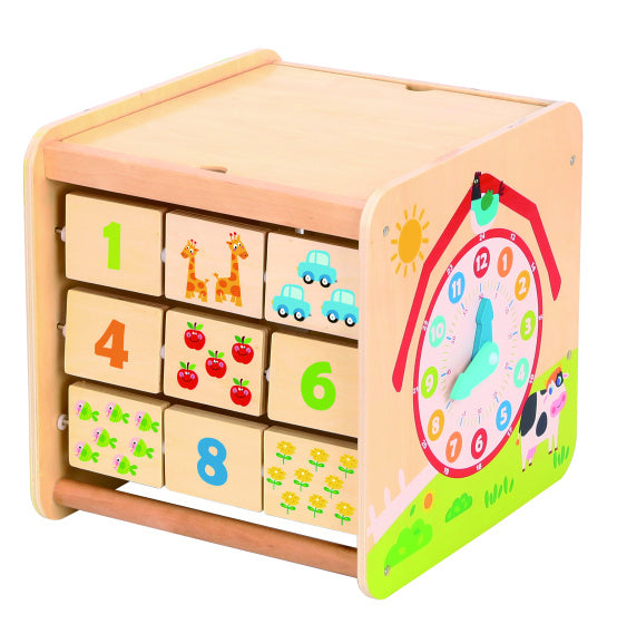 Tooky toy Houten Activiteitenkubus Boerderij 18 maanden 2-delig