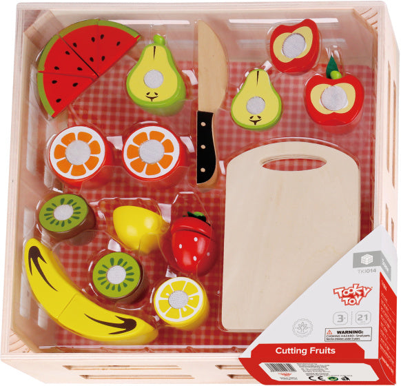 Tooky toy Houten Fruitkist met Snijfruit 21-delig